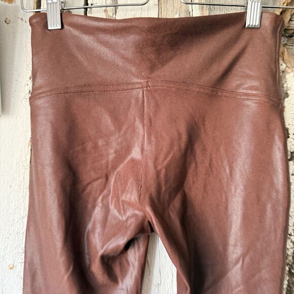 Spanx Faux Leather Leggings Mahogony Reddish Brown Sz M Pull On - Picture 8 of 11